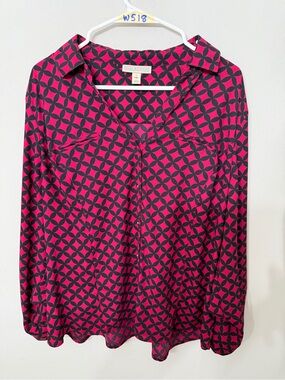 Dana Buchman Fuchsia and Black Geometric Button-Front Blouse XXL